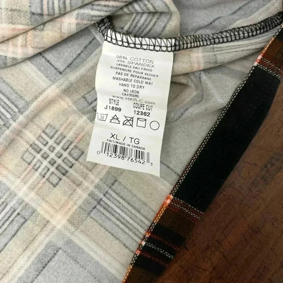 2/$12 HKR Collections Top Size XL Cold Shoulder Black & Rust Plaid Boutique Fall - Picture 8 of 14